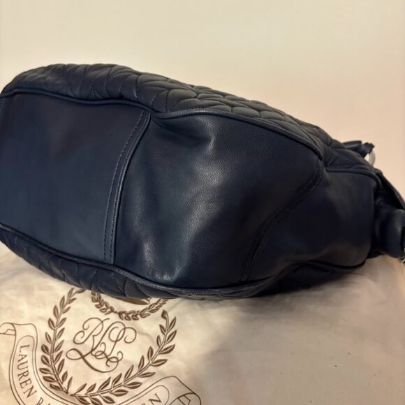 RALPH LAUREN Navy/Green Quilted Leather Bag with Dust Bag - Excellent Condition - Picture 9 of 16